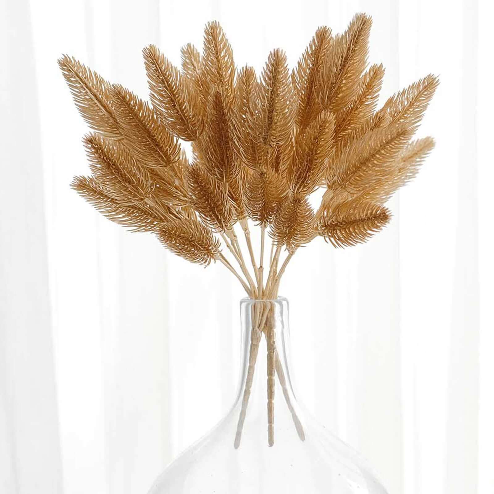 4-Pack Artificial Pine Branches Metallic Gold - Flexible Faux Pine Needle Sprigs Floral Sprays for DIY Garland Wreath Holidays & Home Decor 11"