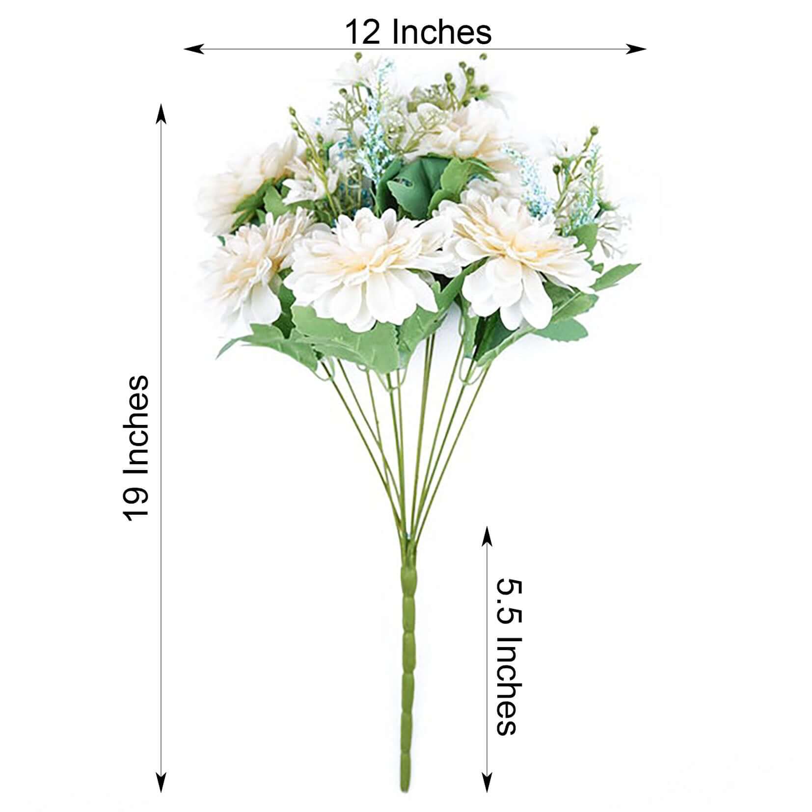 2 Bushes Ivory Blue Artificial Silk Dahlia Flower Bouquet Spray