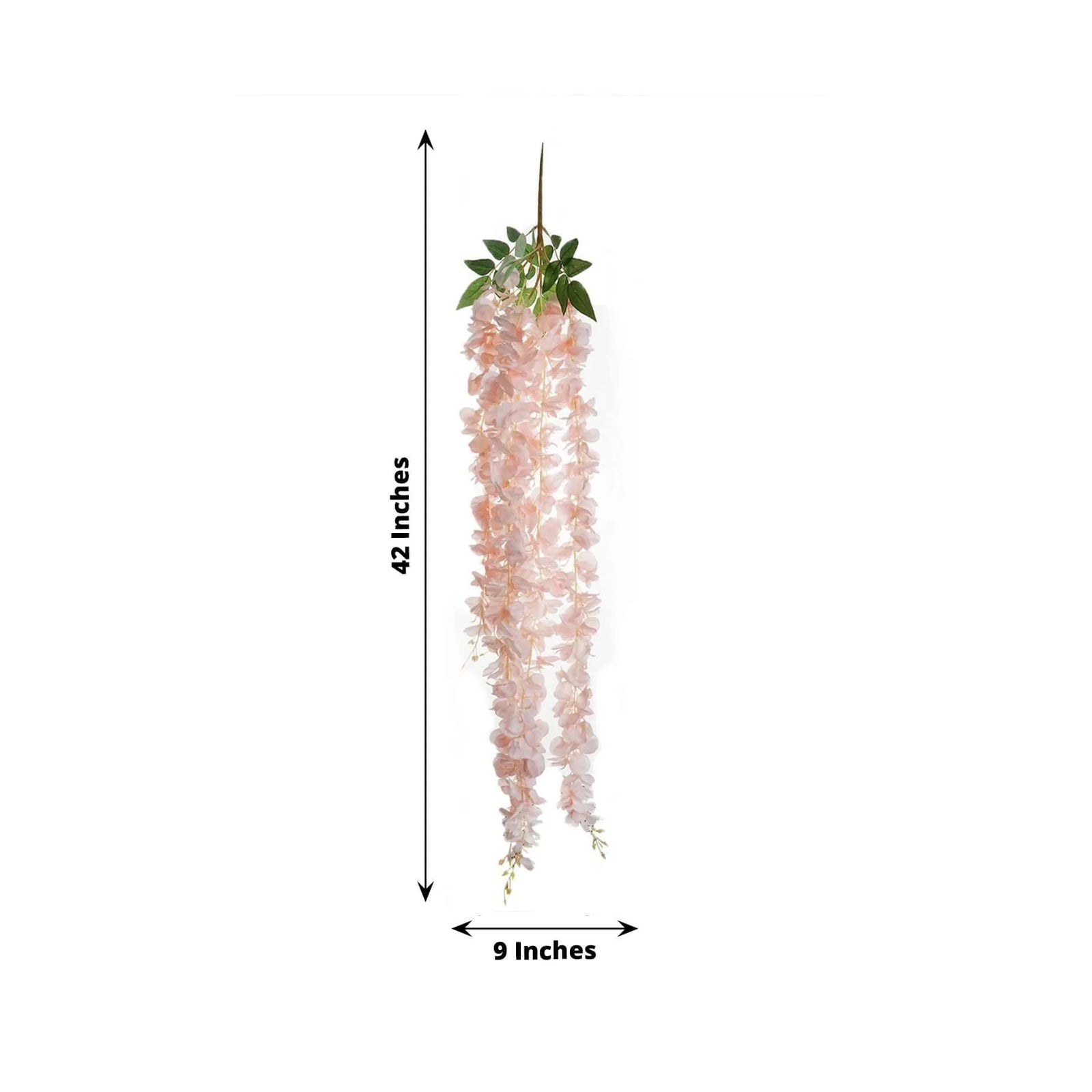 42" Silk Hanging Wisteria Flower Garland Vines in Blush, Elaborated 5 Full Strands in 1 Bush