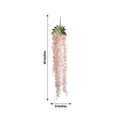 42" Silk Hanging Wisteria Flower Garland Vines in Blush, Elaborated 5 Full Strands in 1 Bush