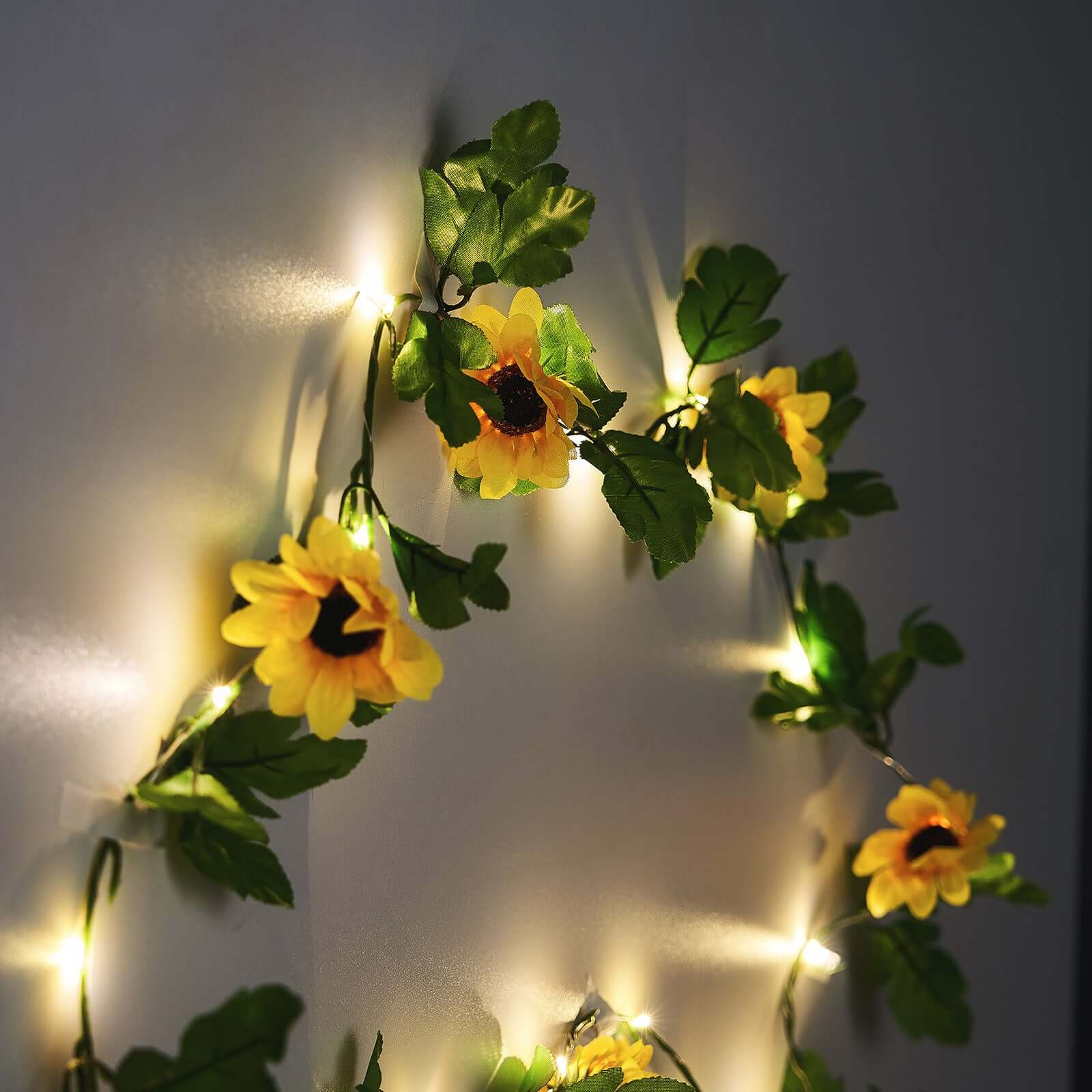 20 LED Garland Vine String Lights Sunflower Design Warm White - Battery Operated Party Accent 8ft