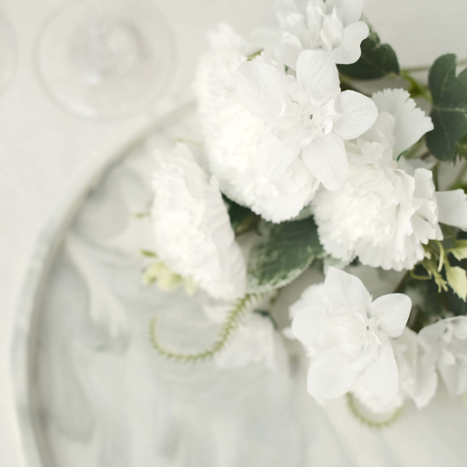 3 Pack 14" White Artificial Silk Carnation Flower Arrangements, Faux Floral Bouquets Bushes