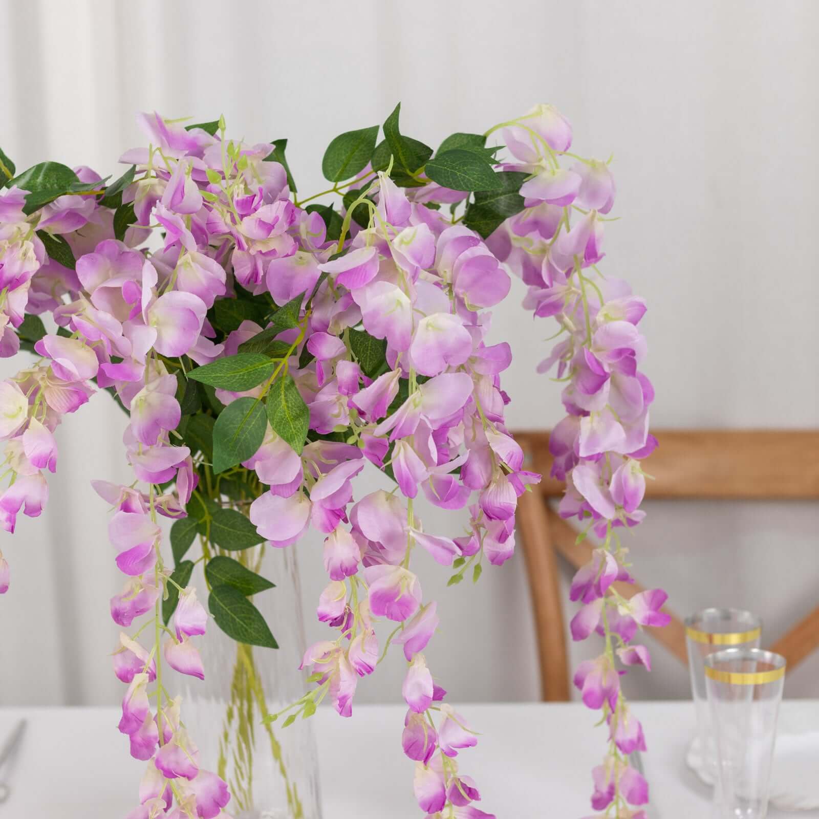 5 Pack 44" Silk Hanging Wisteria Flower Garland Vines in Lavender Lilac, 3 Strands in 1 Bush