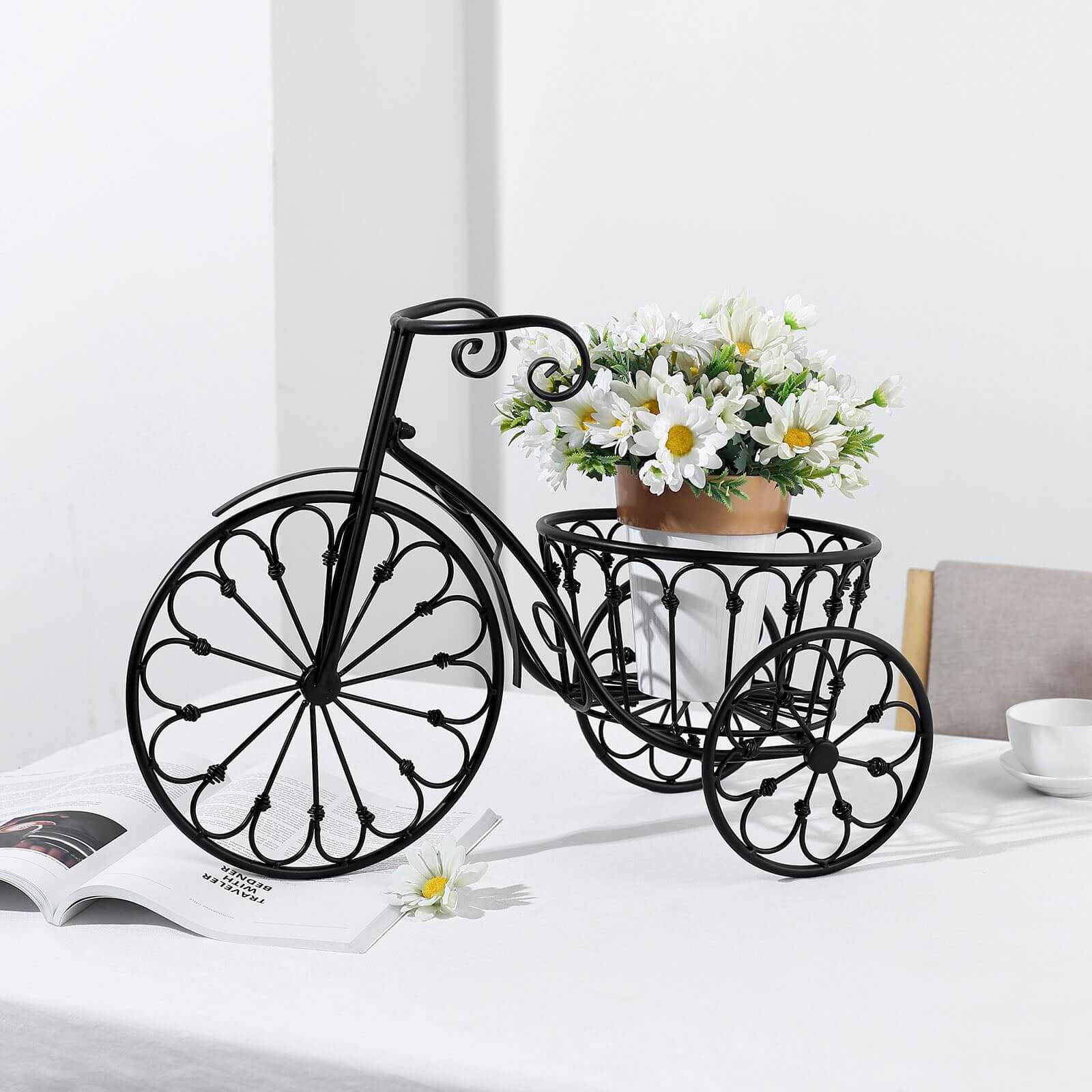 Tricycle Planter Basket Black Decorative Design - Metal Indoor/Outdoor Plant Stand 22"