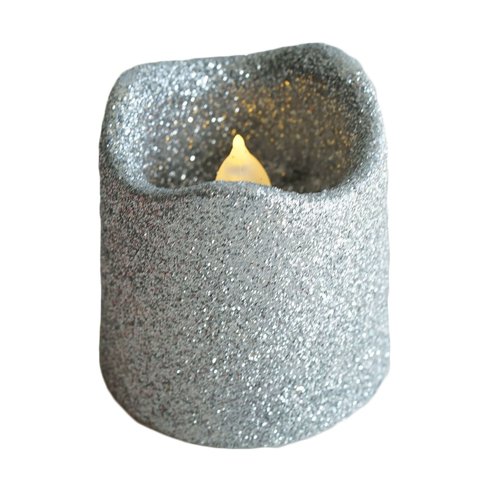 12-Pack LED Votive Candles Glittered Silver Design - Reusable Flameless Battery Operated Lights