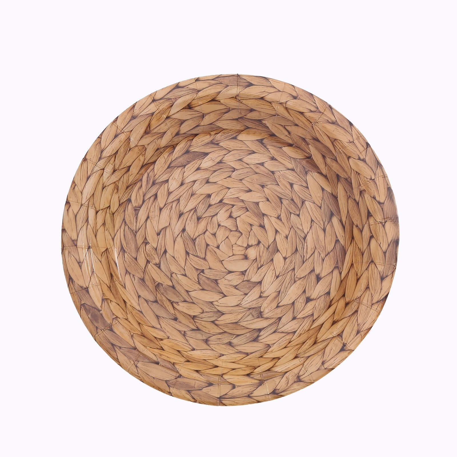 25-Pack Paper 7" Round Dessert Plates in Natural with Woven Rattan Print - Rustic Farmhouse Disposable 300GSM Appetizer Salad Plates for Indoor & Outdoor Gatherings