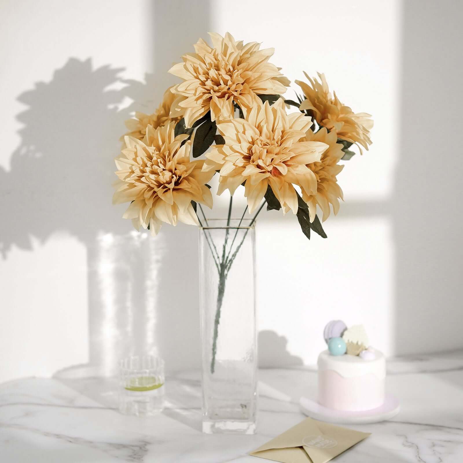2 Bouquets 20" Champagne Artificial Silk Dahlia Flower Spray Bushes