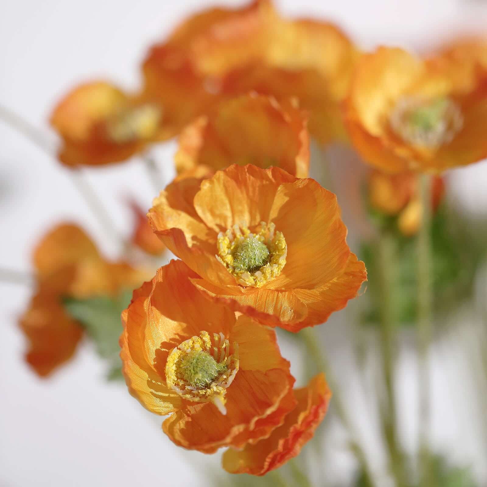 2 Stems 33" Orange Artificial Silk Poppy Flower Bouquet Bushes