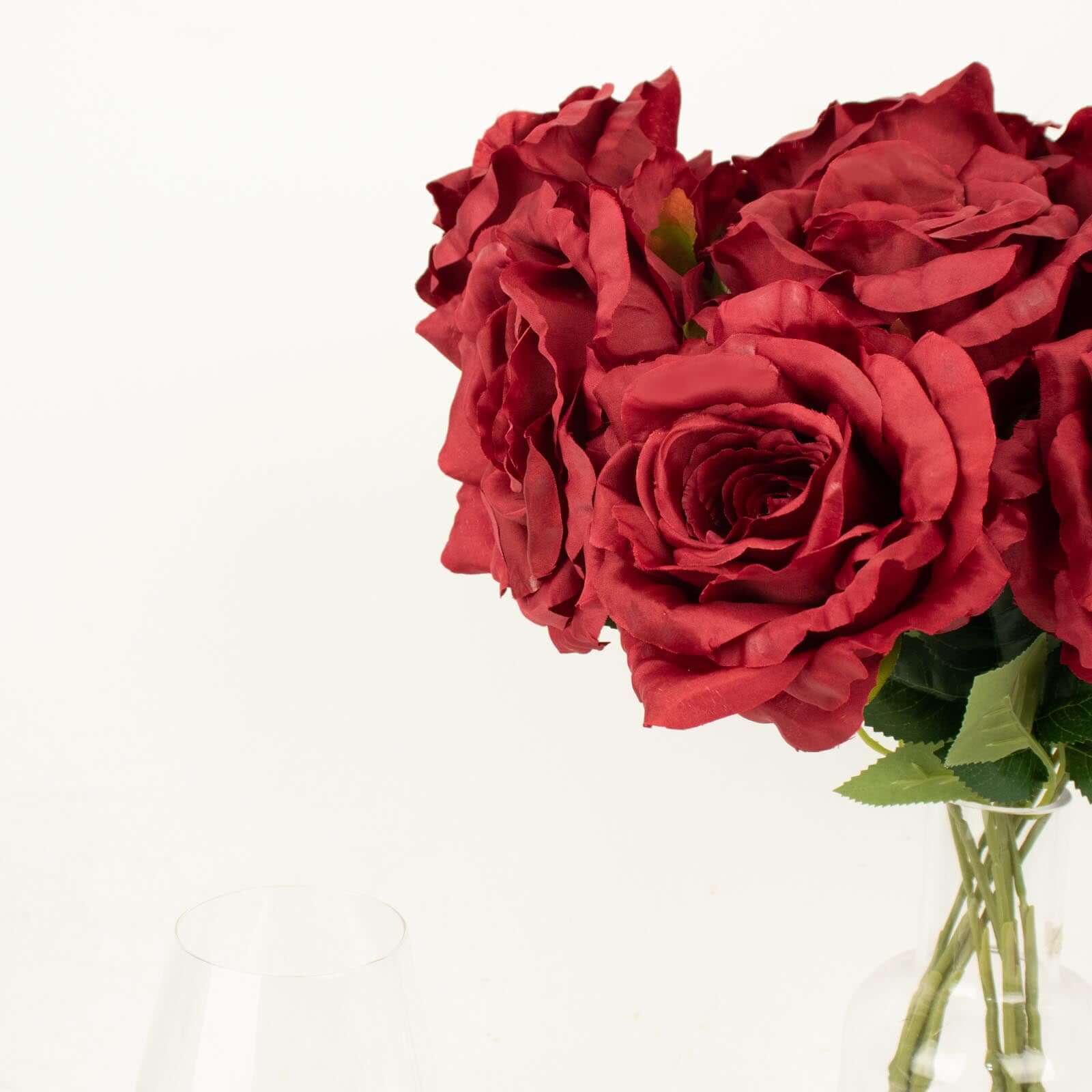 2 Bushes 17" Burgundy Premium Silk Jumbo Rose Flower Bouquet, High Quality Artificial Wedding Floral Arrangements