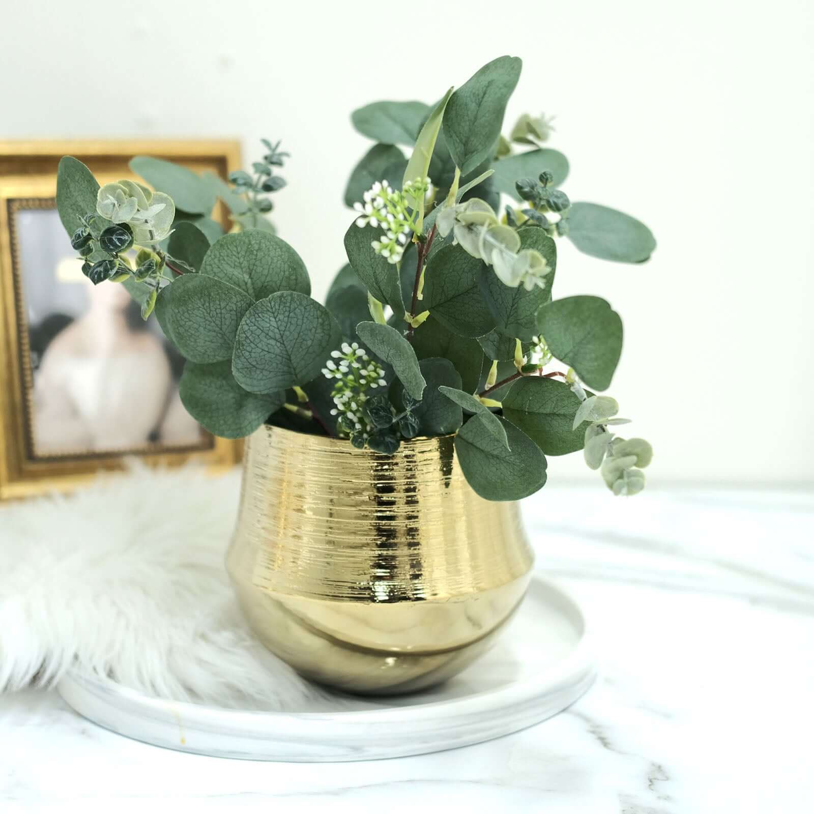 14 Stems Real Touch 12" Artificial Eucalyptus Leaf Flower Bouquet, Faux Silver Dollar Branches, Vase Floral Arrangement