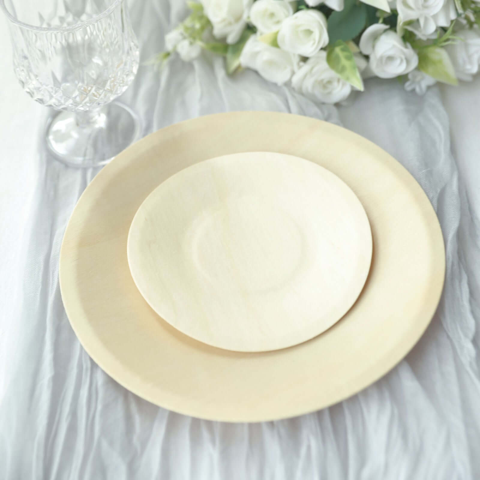 25-Pack Birchwood 6" Round Dessert, Appetizer Plates - Natural Eco Friendly Wooden Disposable Plates for Farmhouse-Style Events, Parties & Gatherings