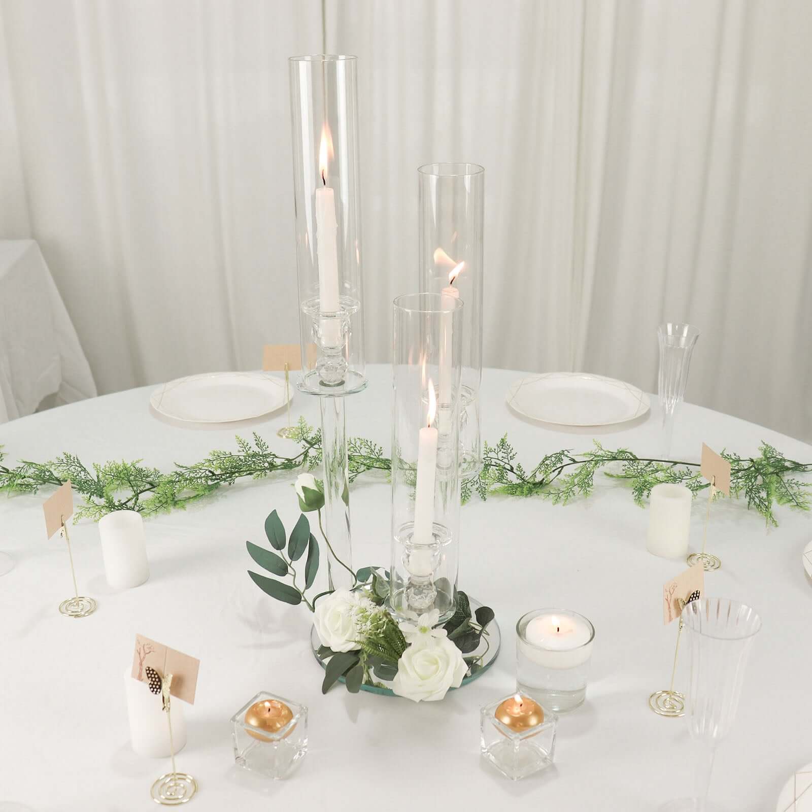 3-Arm Round Crystal Glass Candelabra Clear Taper Design - Sophisticated Pillar Candle Holder Table Centerpiece for Weddings 23"