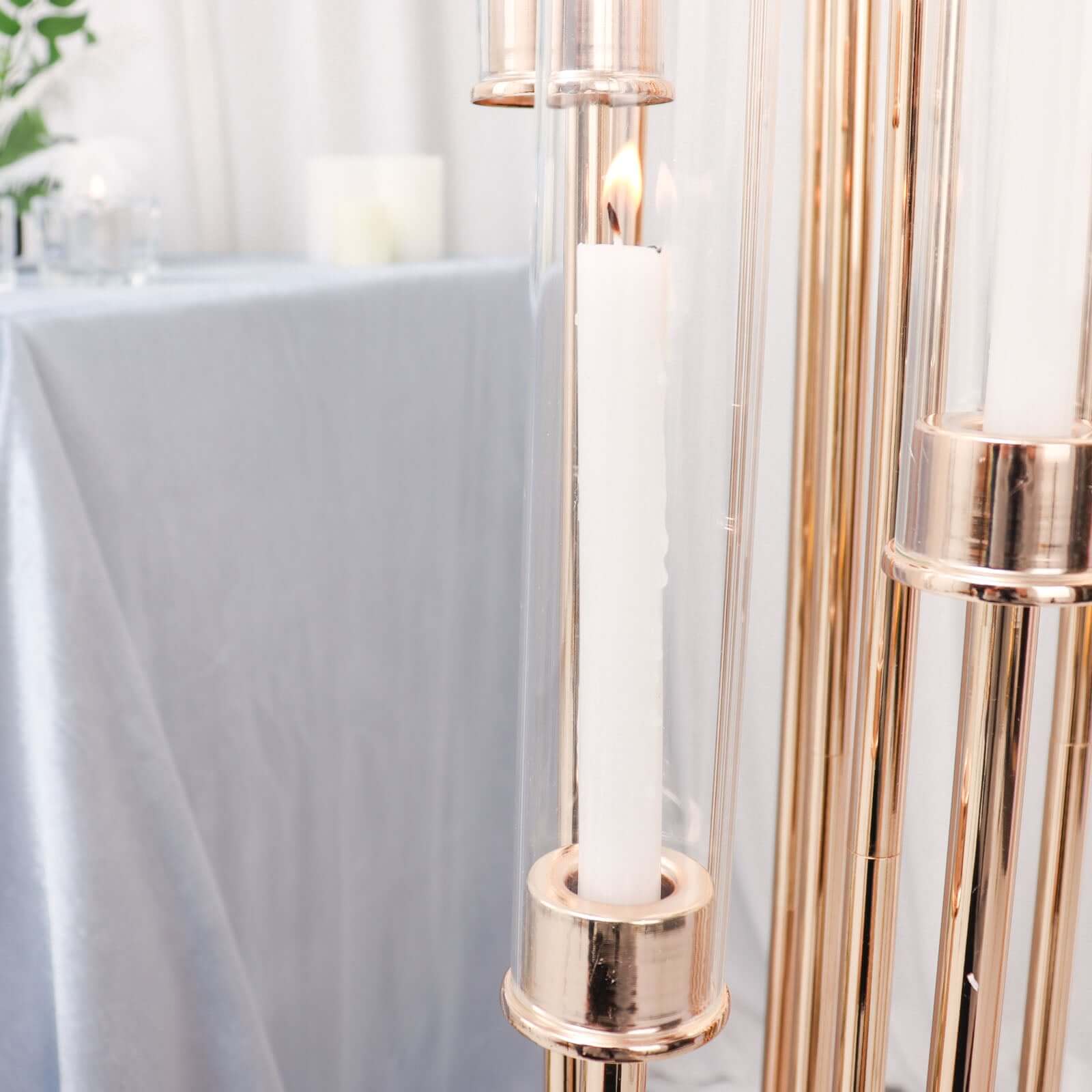 16-Arm Cluster Taper Candle Holder Gold with Clear Glass Shades - Stunning Large Candle Display for Venues 78"