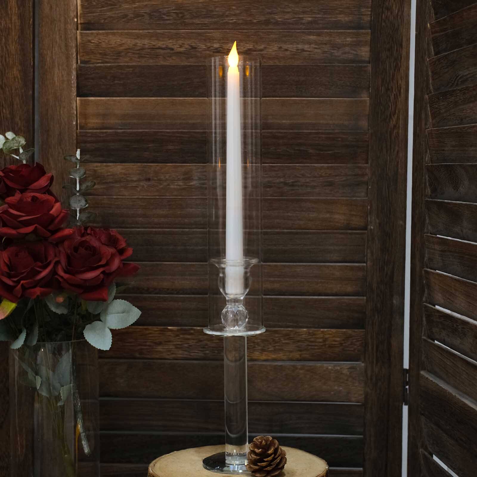 2-Pack Crystal Glass Hurricane Taper Candle Holders, Tall Decorative Candle Stands Clear Cylinder Chimney Tubes 18"