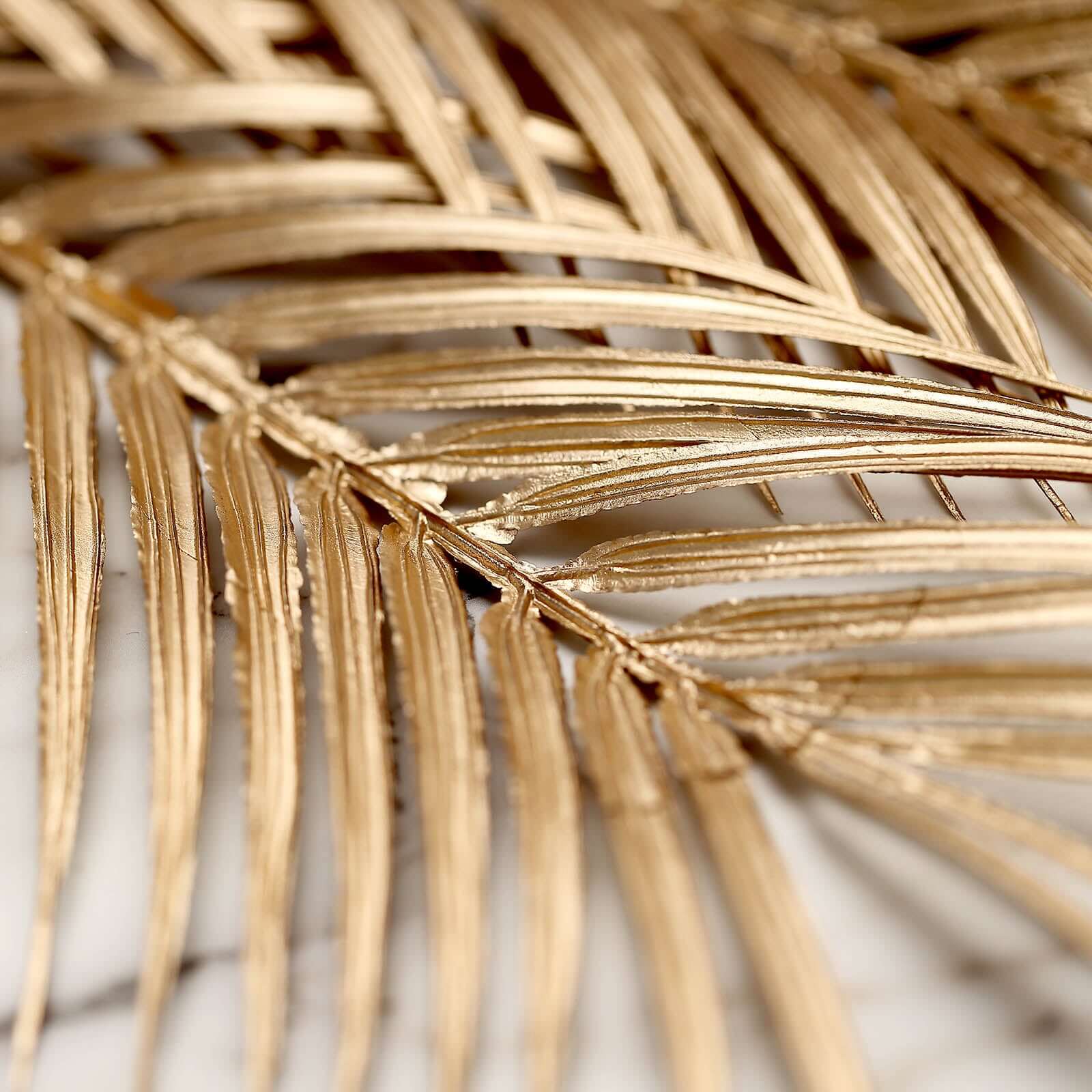 2 Stems Artificial Palm Leaf Branch Metallic Gold - Tropical Faux Stems Vase Filler Floral Backdrop Table Decor 32"