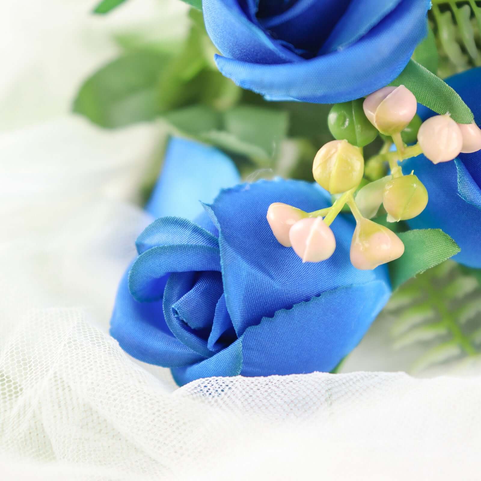 3 Pack 13" Royal Blue Real Touch Silk Rose Bud Flower Bridal Bouquets, Artificial Floral Bush Arrangements