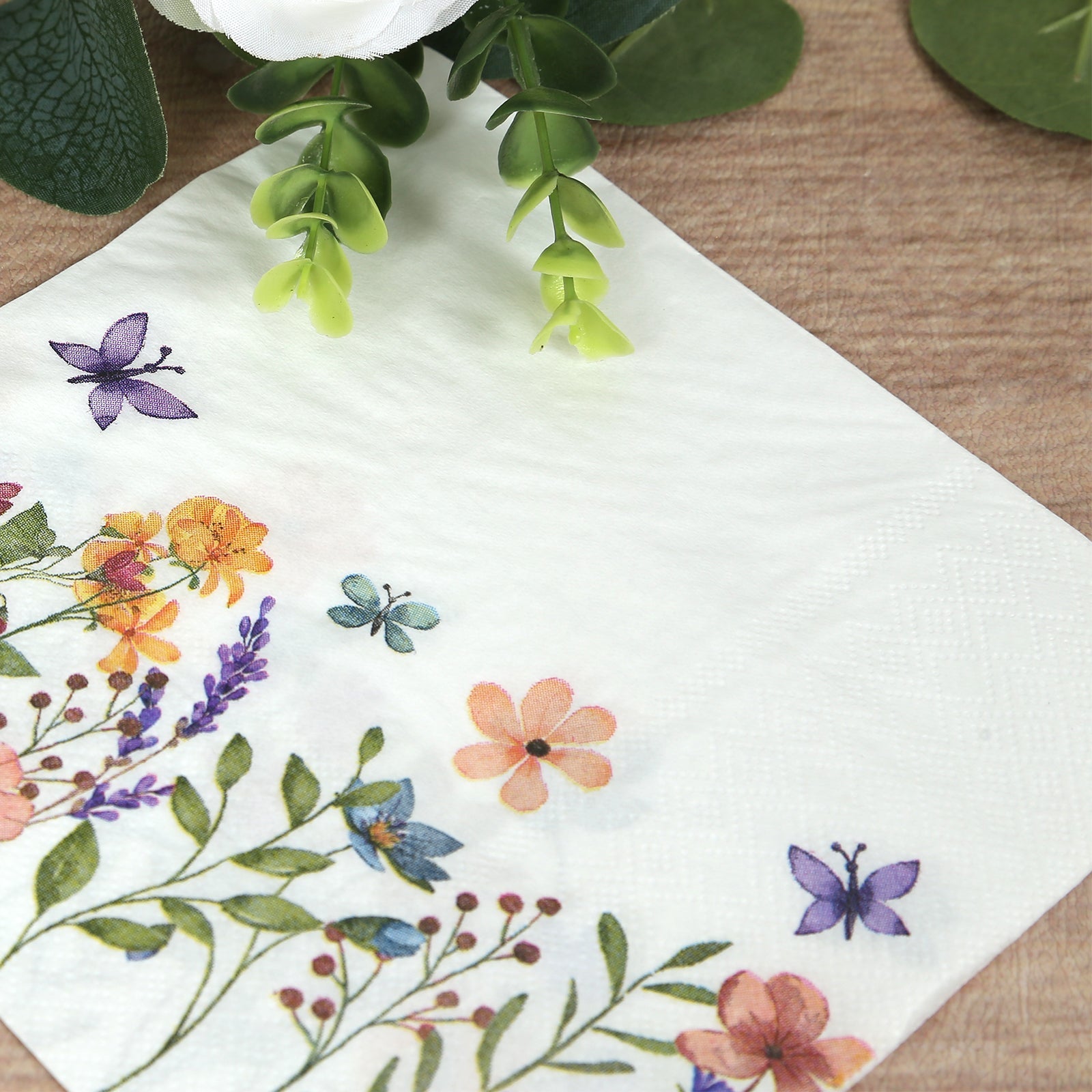 50-Pack Paper Cocktail Napkins with Wildflower Butterfly Design - Disposable 2 Ply Beverage Napkins for Parties 6.5"x6.5"