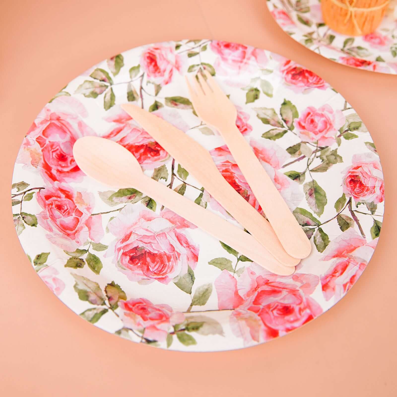 25 Pack Rose 9" Flower Bouquet Design Premium Dinner Paper Plates - 300 GSM