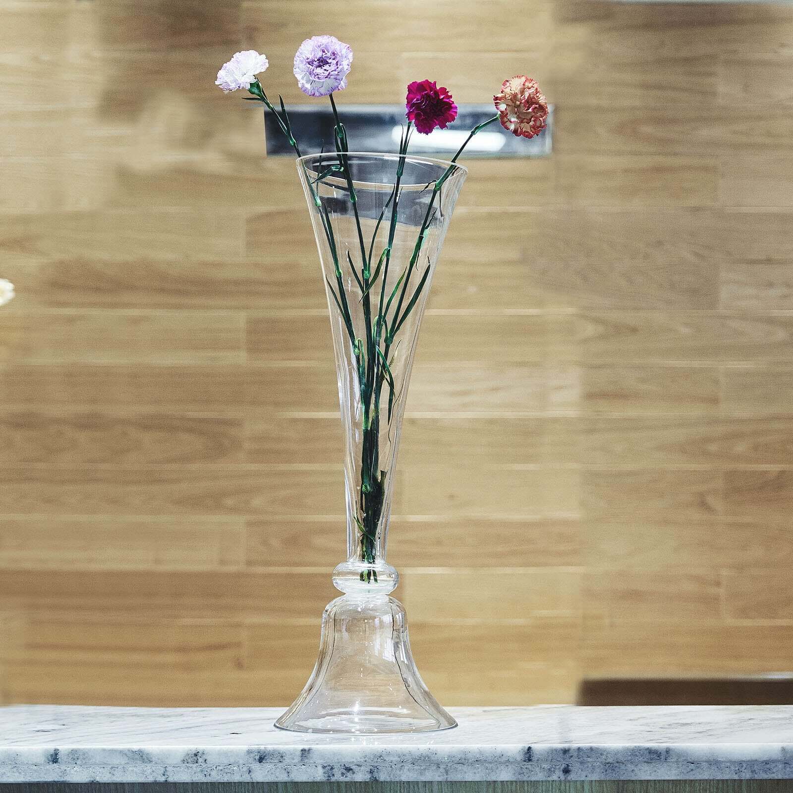 Set of 2 Glass Trumpet Vases Reversible Clarinet Style Clear - Decorative Flower Centerpieces for Events 28"
