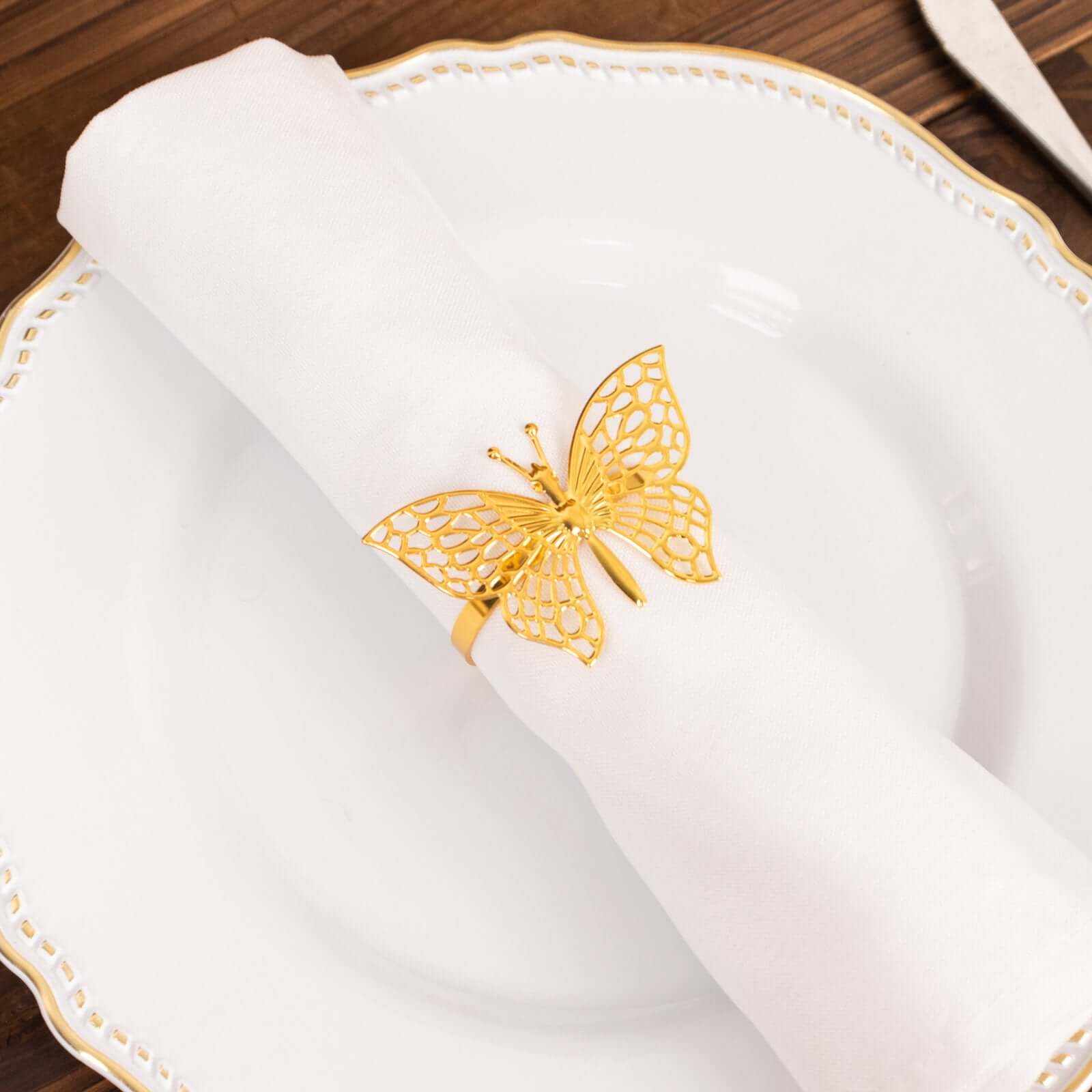 4 Pack Gold Metal Butterfly Napkin Rings, Decorative Laser Cut Cloth Napkin Holders