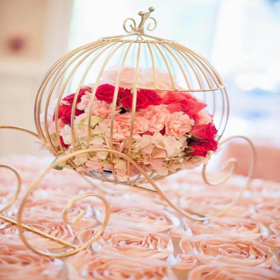 Candle Holder Gold Wrought Iron Cinderella Carriage Card Display - Wedding Table Accent 11"