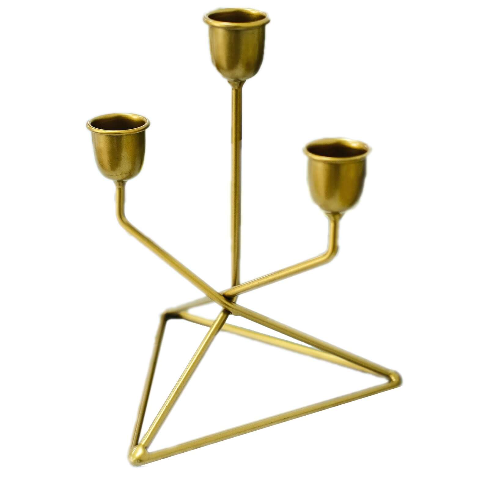 2-Pack Triangle Base Geometric Taper Candelabra 3 Arm Candle Holder Design Gold Metal - Decorative Centerpiece 7"