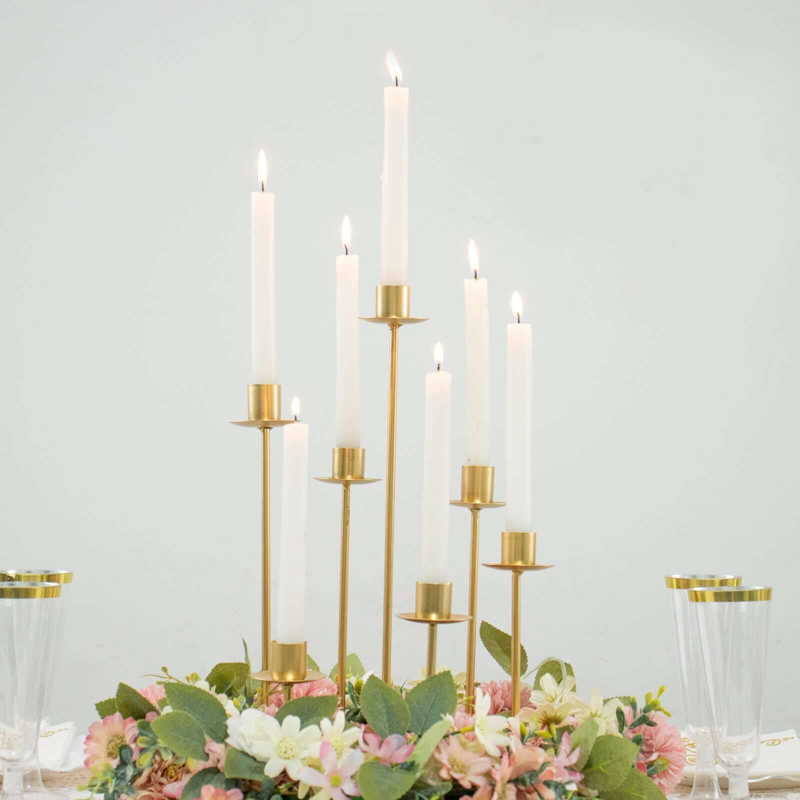 Cluster Candelabra Taper Candle Holder 7-Arm Gold Metal Wedding Centerpiece - Table Decor 15"
