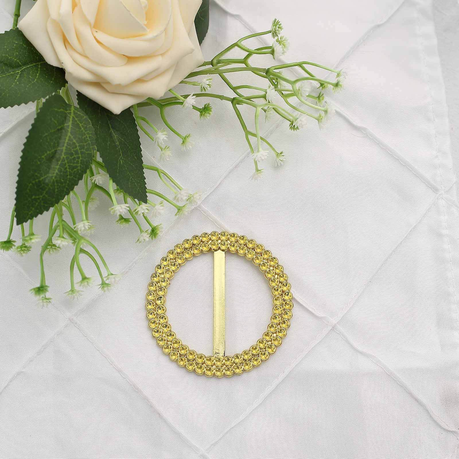 20 Pack Diamond Round Chair Sash Band Buckle Pins Gold - Timeless Rhinestone Napkin Rings for Weddings & Gatherings 2.5"