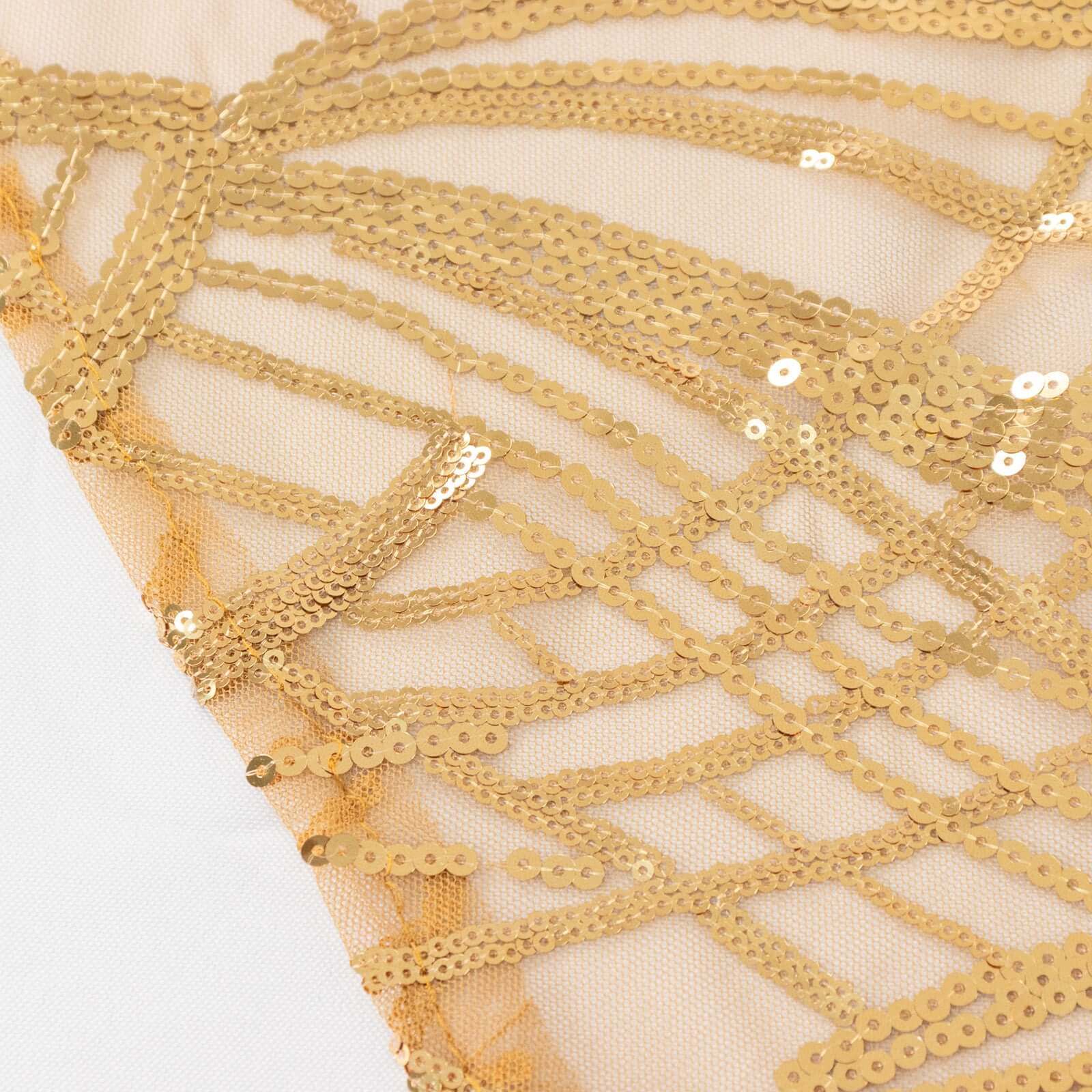 Mesh 72"x72" Table Overlay Square Tablecloth Gold Wave Design with Embroidered Sequins for Stylish Occasions