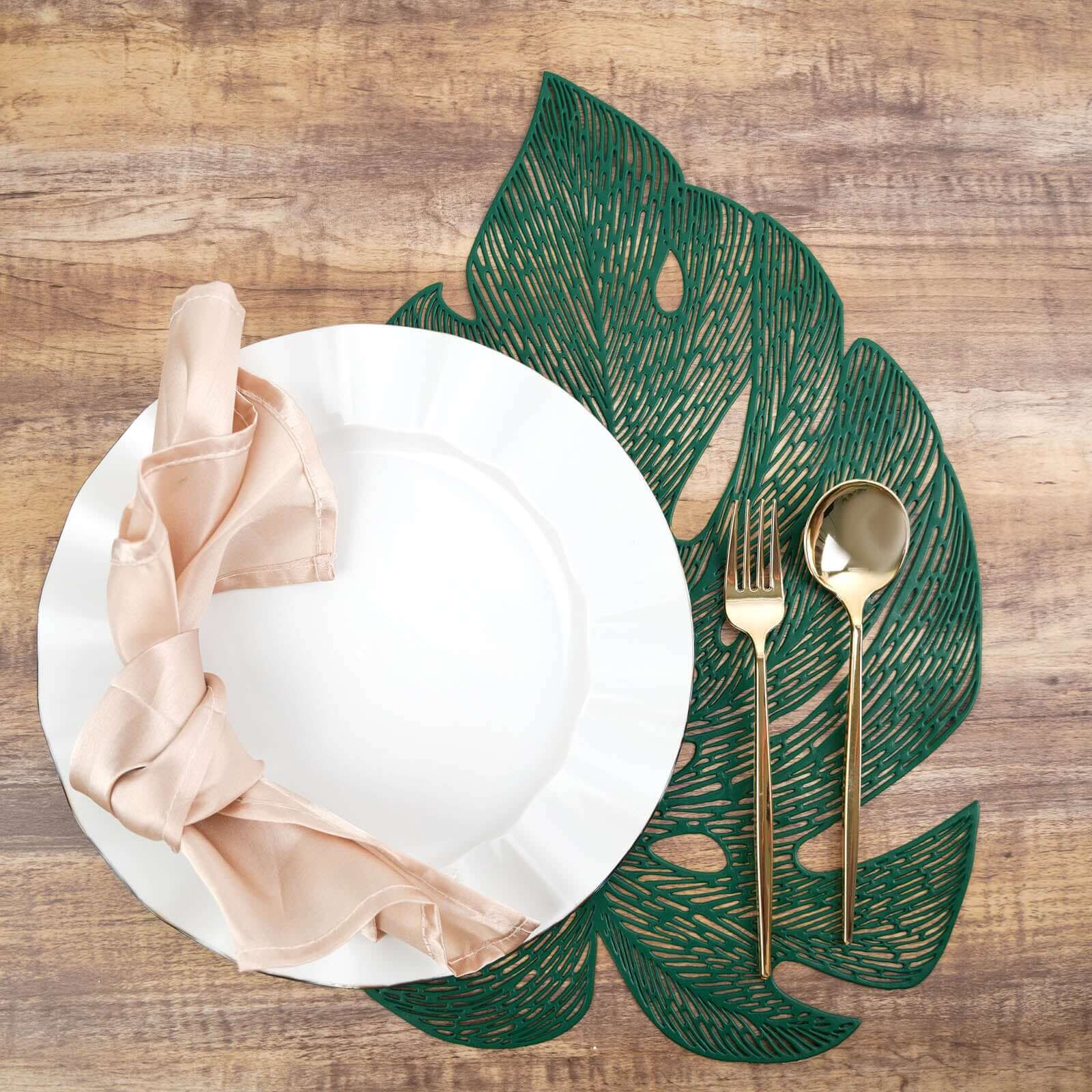 6-Pack Dining Table Mats Monstera Leaf Design Green - Vinyl Non-Slip Surface for Tropical Themes 18"