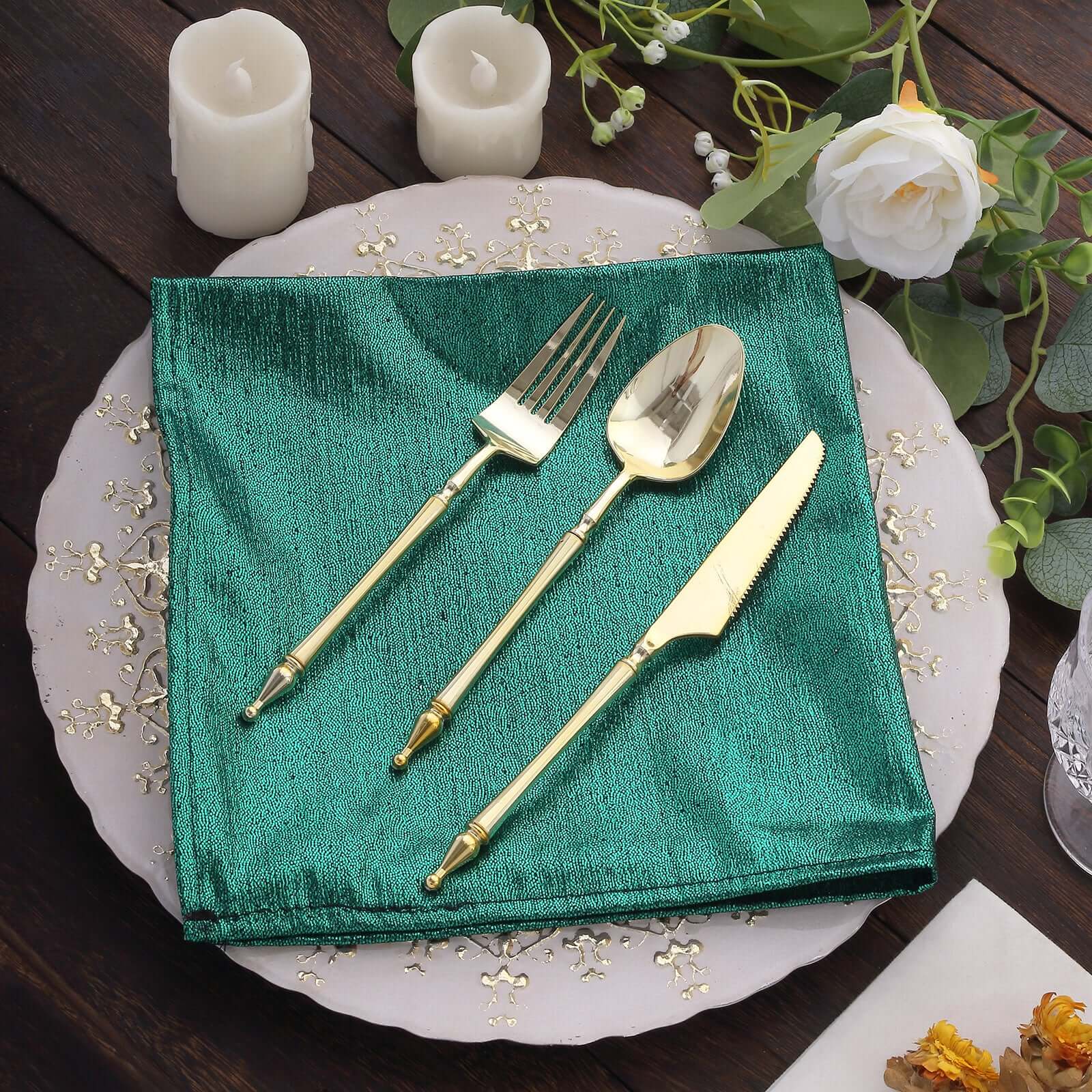 5 Pack Polyester 20"x20" Napkins Hunter Emerald Green Shimmer Sequin Dots - Luminous Cloth Napkins