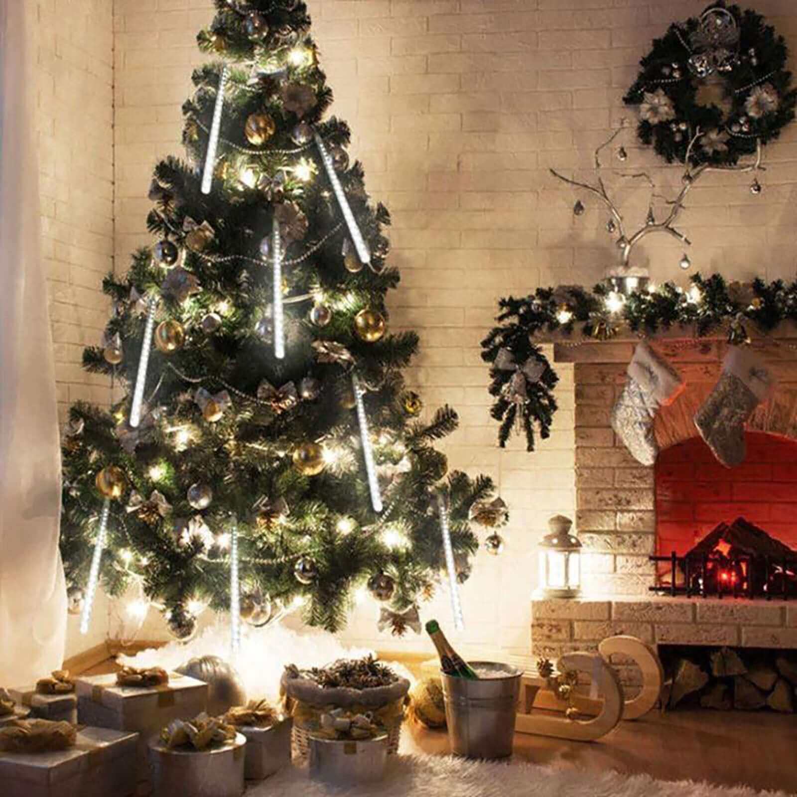 8 Tubes LED Hanging String Lights Icicle Design Clear - Waterproof Snowfall Effect 12"