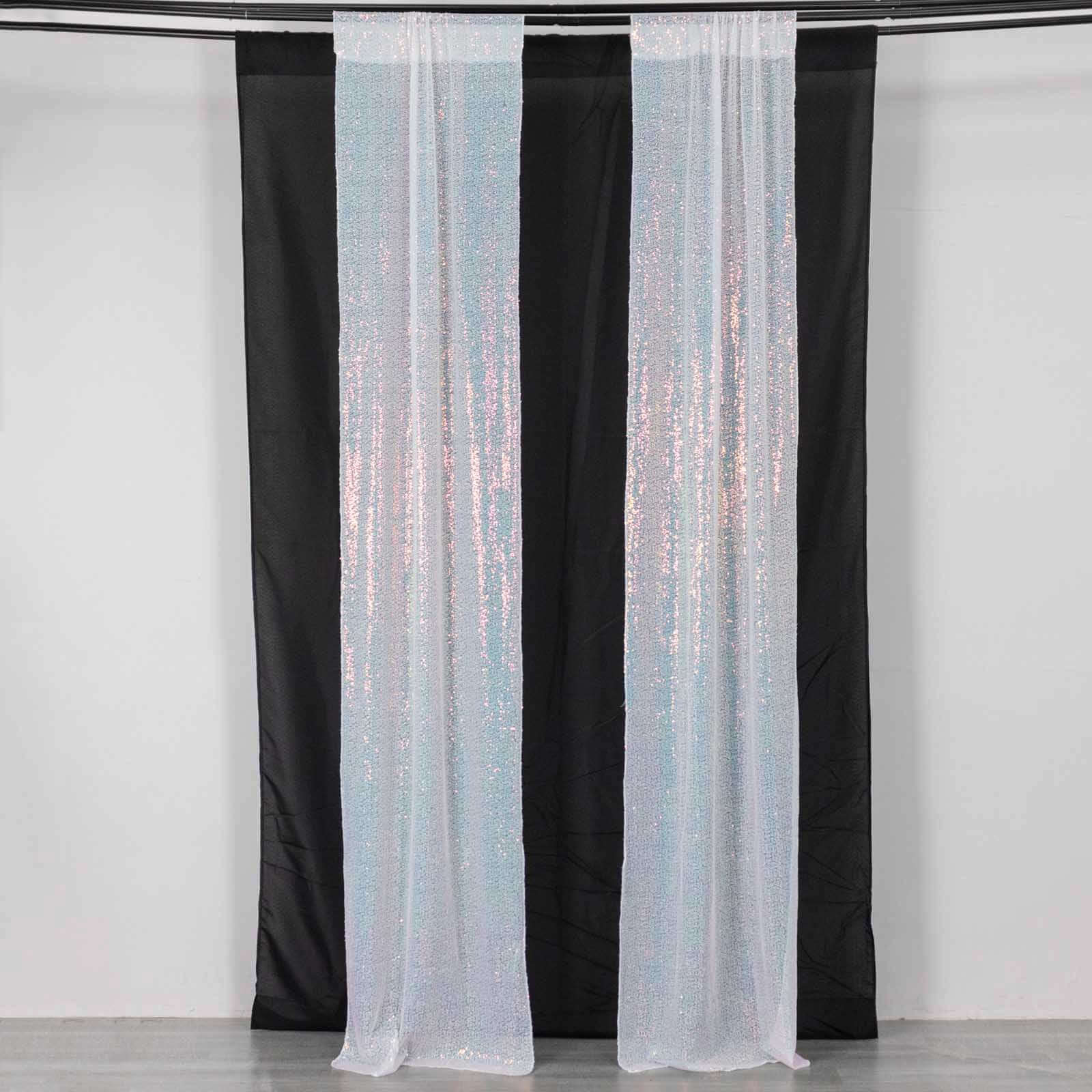 2 Pack Iridescent Blue Sequin Event Curtain Drapes with Rod Pockets, Seamless Backdrop Event Panels - 8ftx2ft