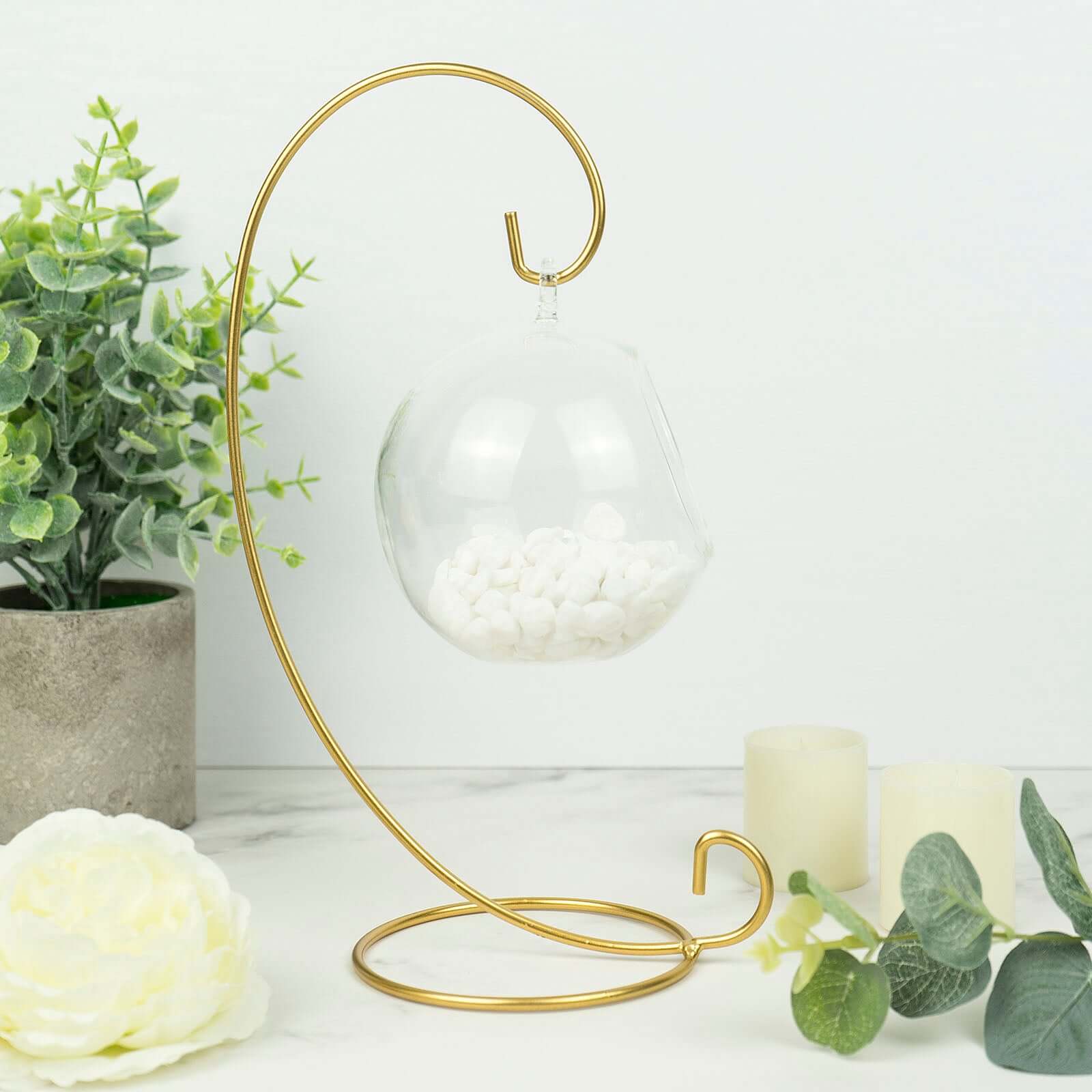 2-Pack Metal Air Plant Terrarium Stand Hanging Ornament Display Holder Gold 10" - Stylish Decor for Tables & Gatherings