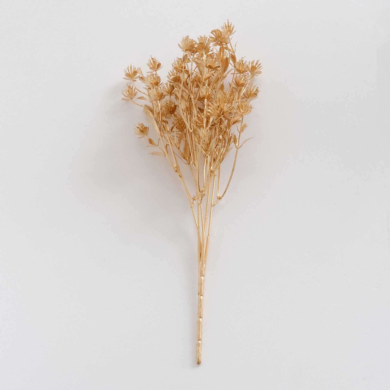 4-Pack Artificial Baby's Breath Flower Bouquet Metallic Gold - Decorative Faux Gypsophila Floral Bush Bouquet Fillers for Stunning Event Decor & Centerpieces 13"