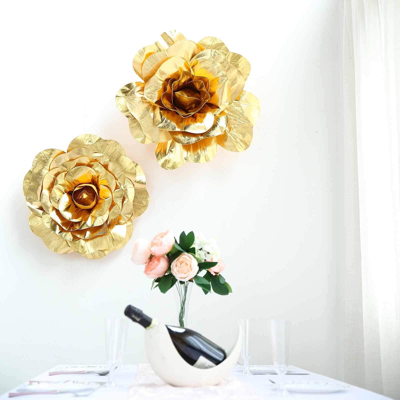 2 Pack 20" Large Metallic Gold Real Touch Artificial Foam DIY Craft Roses