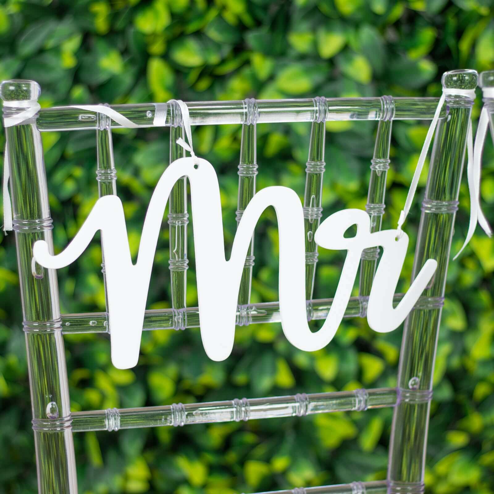 Set of 2 Wood Mr and Mrs Chair Signs White - Chic Calligraphy Wall Hanging Wedding Decor & Props 12"x6"