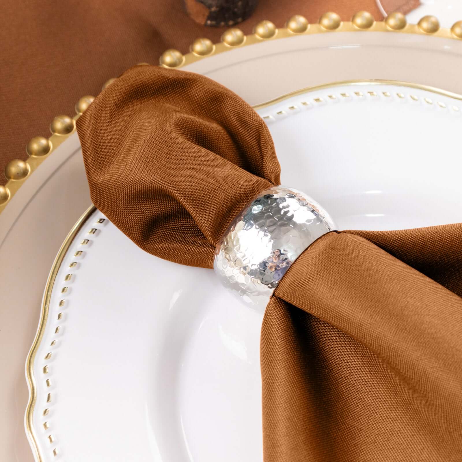 5 Pack Polyester 17"x17" Napkins Cinnamon Brown - Durable & Wrinkle Resistant Dinner Napkins