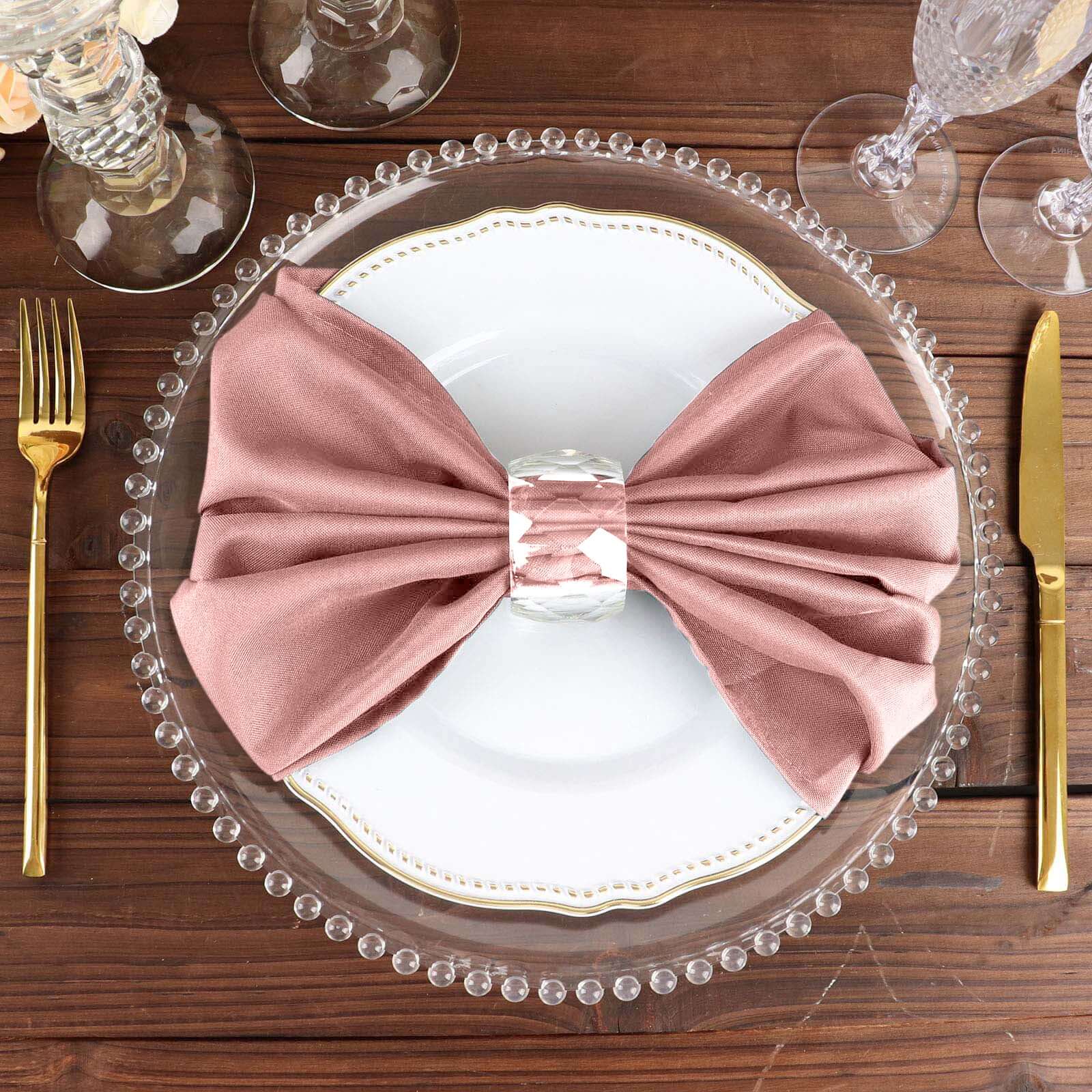 5 Pack Polyester 20"x20" Napkins Dusty Rose - Wrinkle Resistant & Easy Care Cloth Napkins