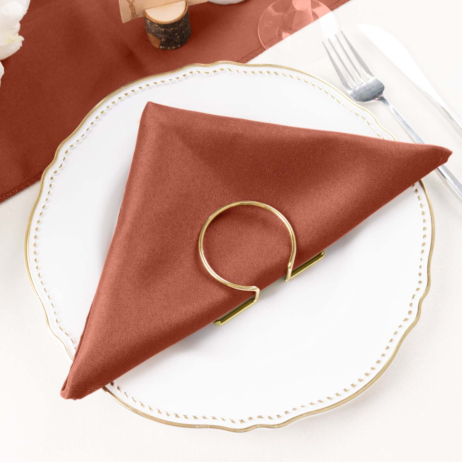 5 Pack Polyester 20"x20" Napkins Terracotta (Rust) - Wrinkle Resistant & Easy Care Cloth Napkins