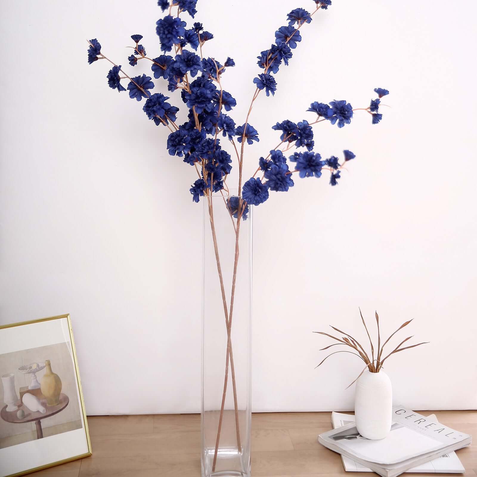 2 Branches 42" Tall Navy Blue Artificial Silk Carnation Flower Stems