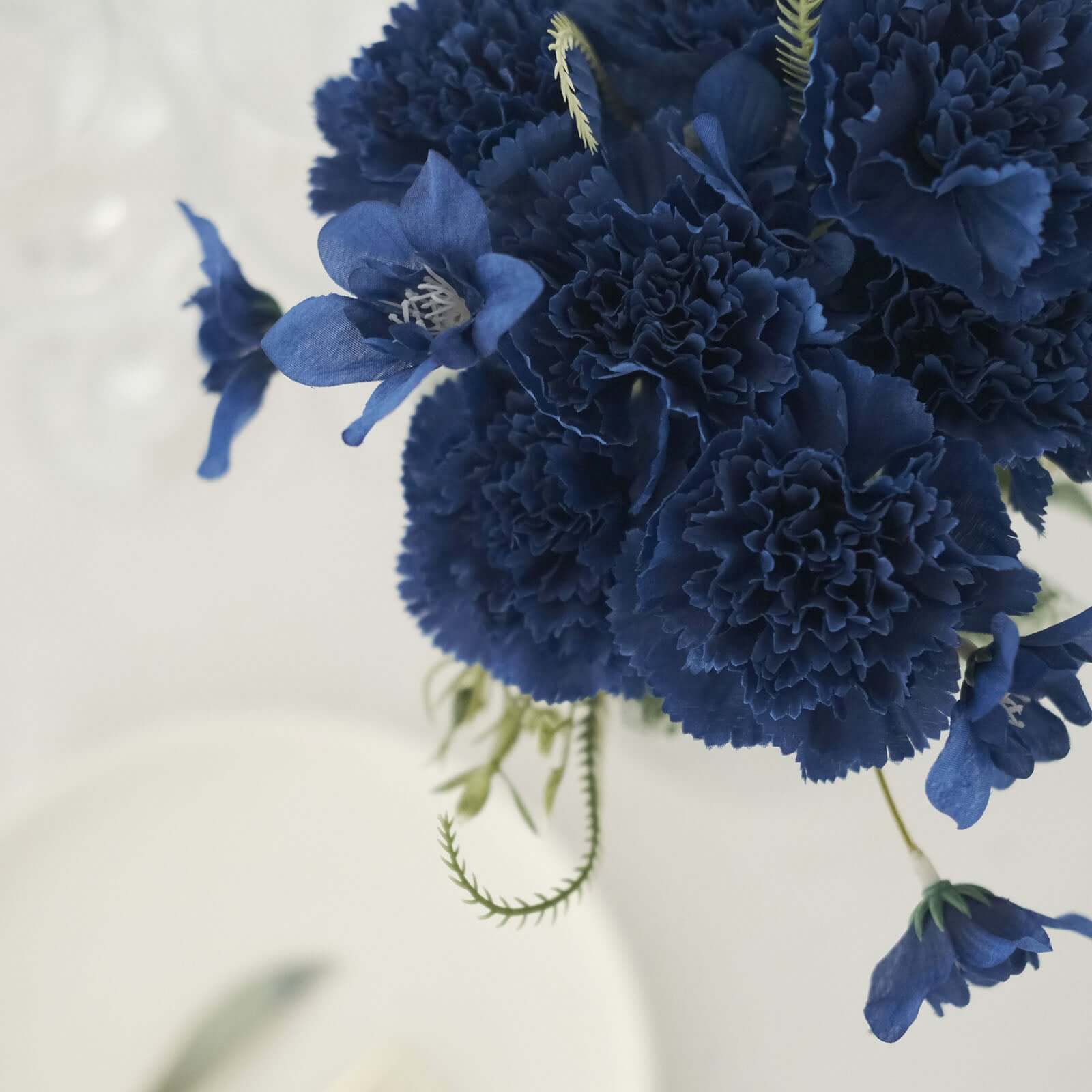 3 Pack 14" Navy Blue Artificial Silk Carnation Flower Arrangements, Faux Floral Bouquets Bushes