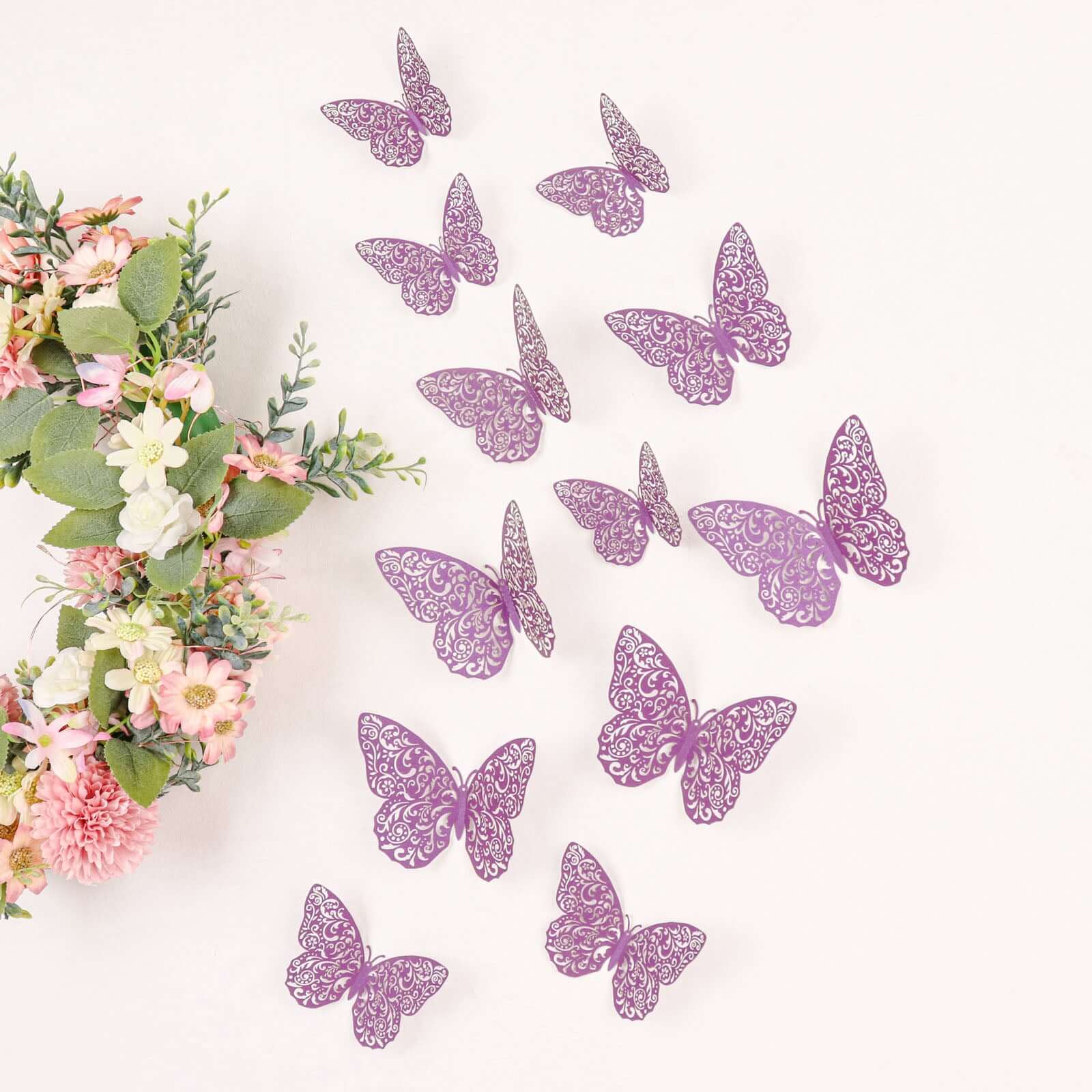 12-Pack 3D Butterfly Wall Decals, DIY Removable Mural Stickers Purple Cake Decorations Eye-Catching Design