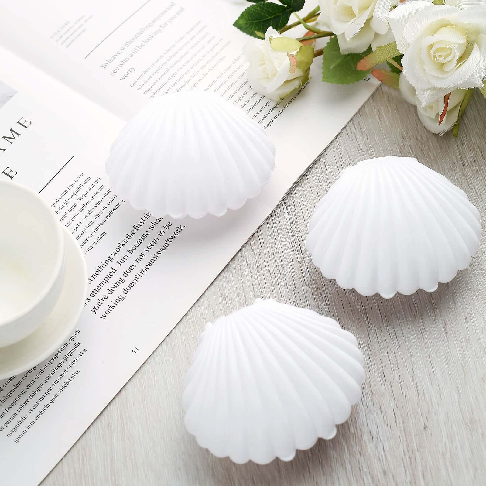 12-Pack Seashell Candy Container Gift Boxes White Beach Theme - Decorative Mini Favor Boxes for Jewelry 3.5"