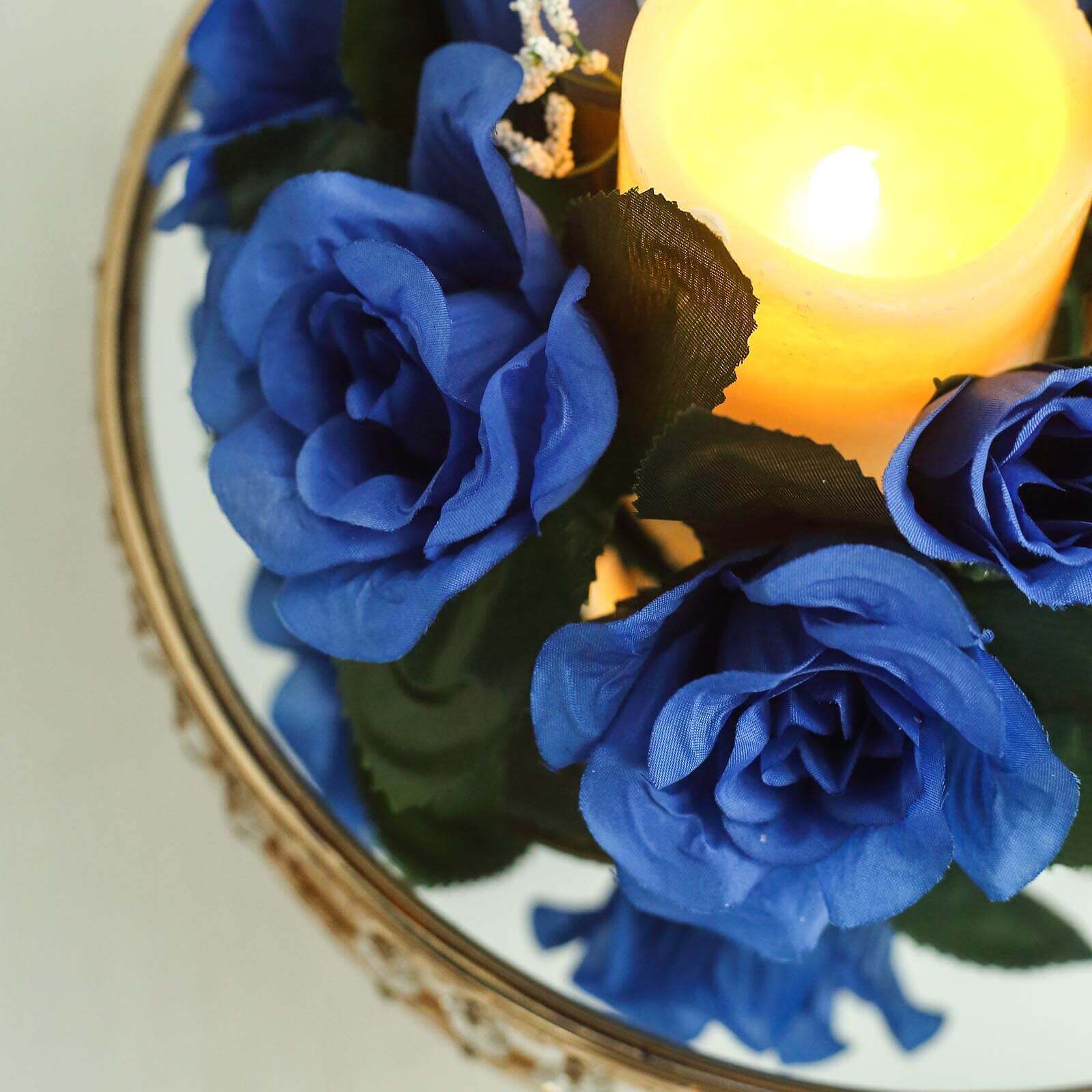 4 Pack 3" Royal Blue Artificial Silk Rose Flower Candle Ring Wreaths