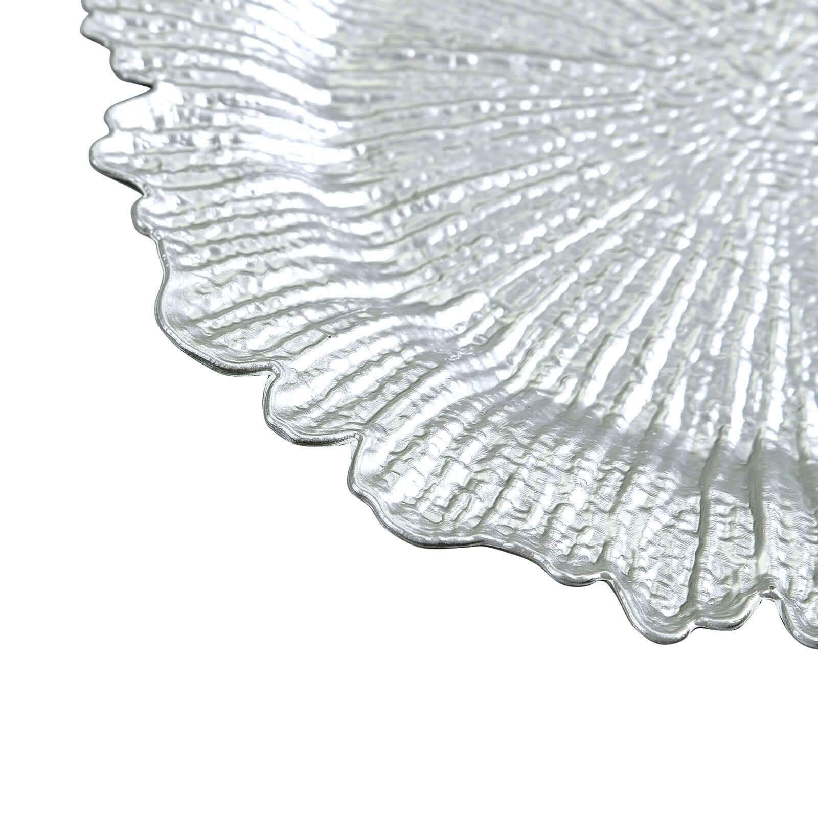 6-Pack Acrylic Plastic Round Charger Plates 13" in Silver with Reef Design, Dinner Charger Tableware