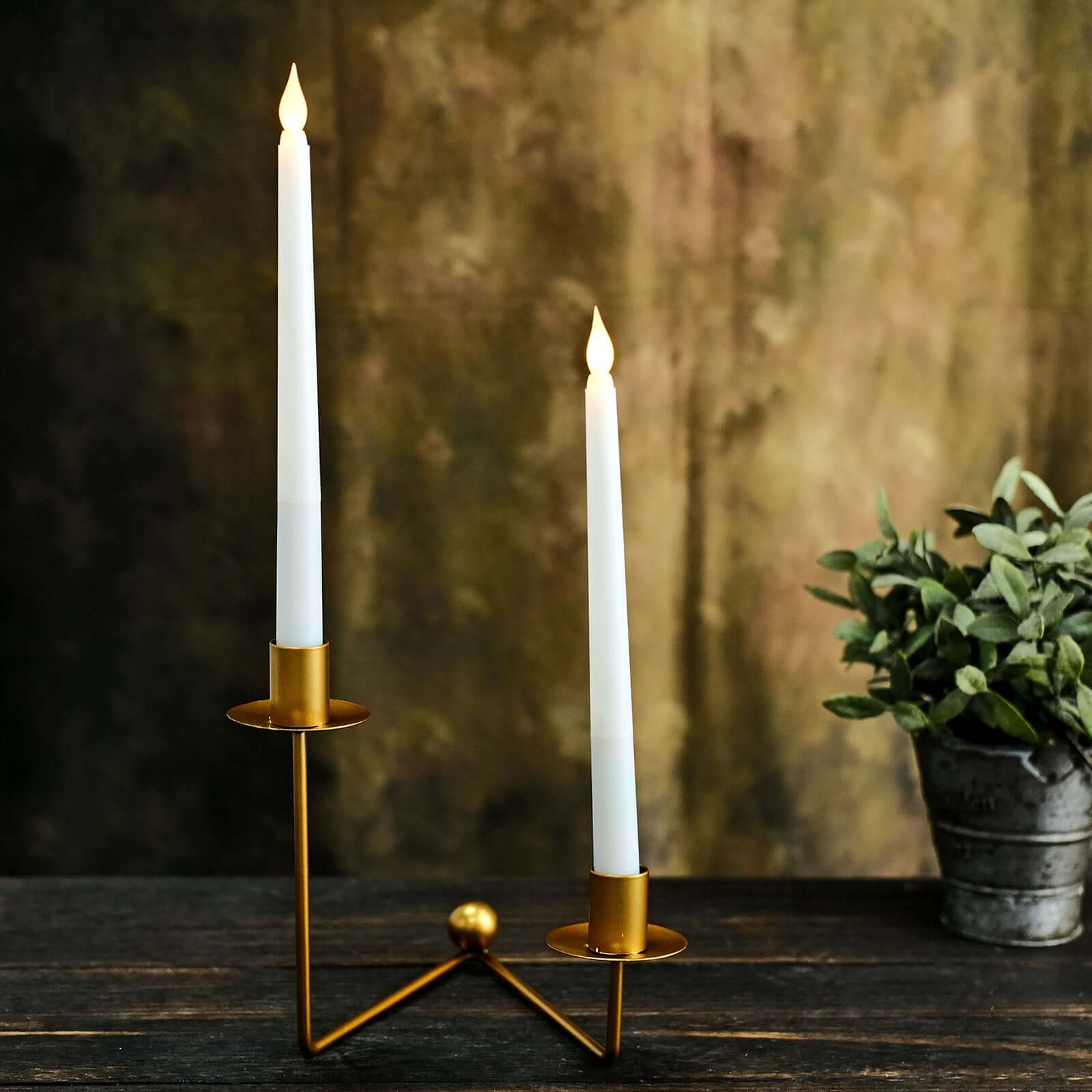 2-Pack V-Shaped Geometric Taper Candelabra 2 Arm Candle Holder Design Gold Metal - Wedding Decor Accent 7"