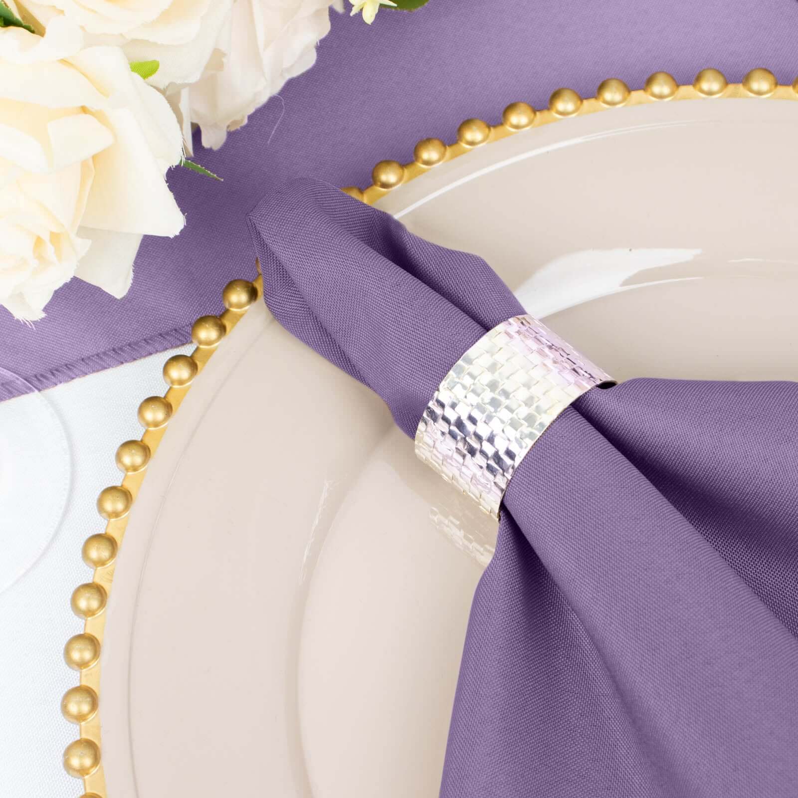 5 Pack Polyester 20"x20" Napkins Violet Amethyst - Wrinkle Resistant & Easy Care Cloth Napkins