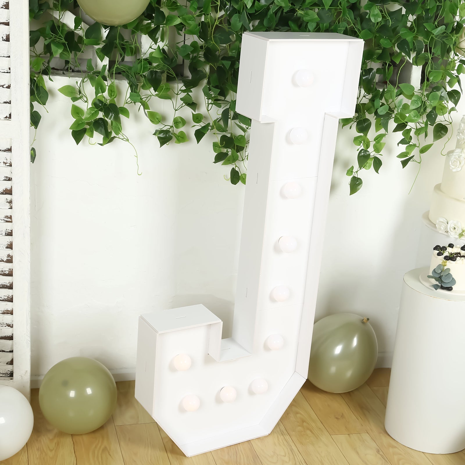 Giant LED Marquee Light Up Letter "J", White 4ft Pre-Cut Foam Board with 10 Warm White Battery Operated LEDs, Glue Gun and Sticks