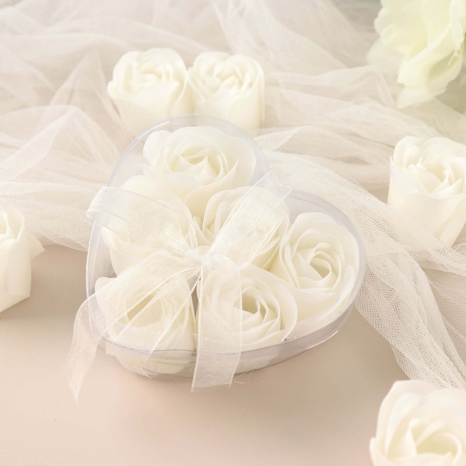 4 Pack 24 Pcs White Scented Rose Soap Heart Shaped Party Favors With Gift Boxes And Ribbon